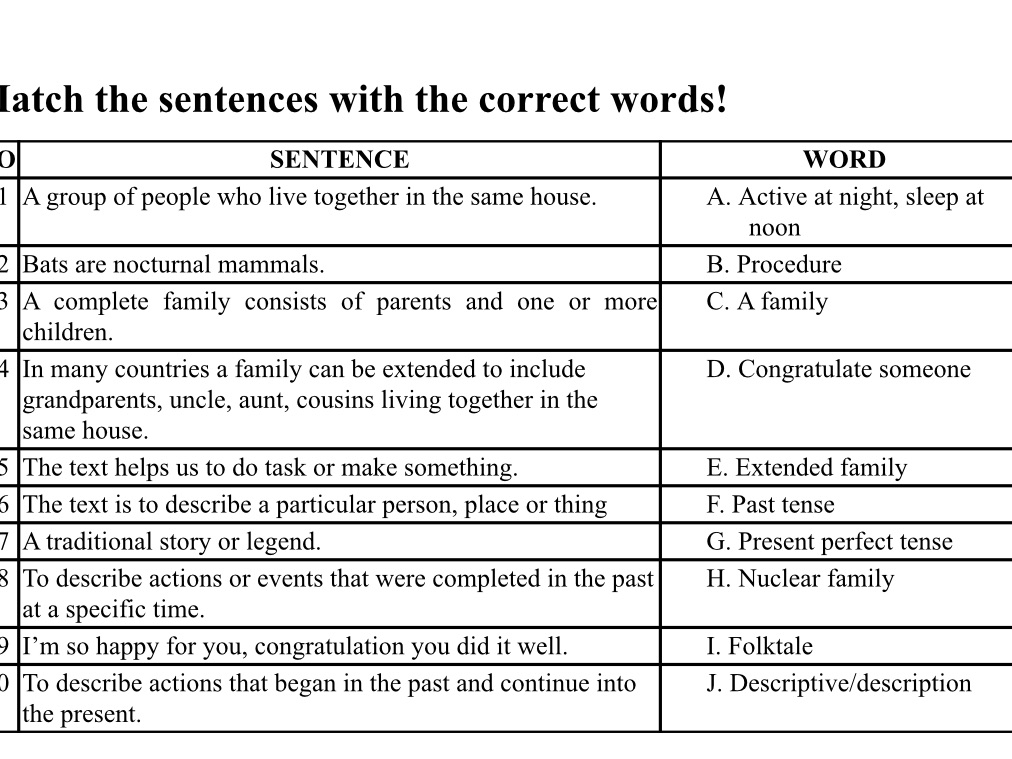 Sentence Match Match the sentences with the correct words! | StudyX