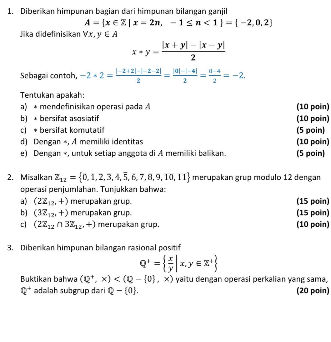 Mathbb Q 1. Diberikan himpunan bagian dari himpunan | StudyX