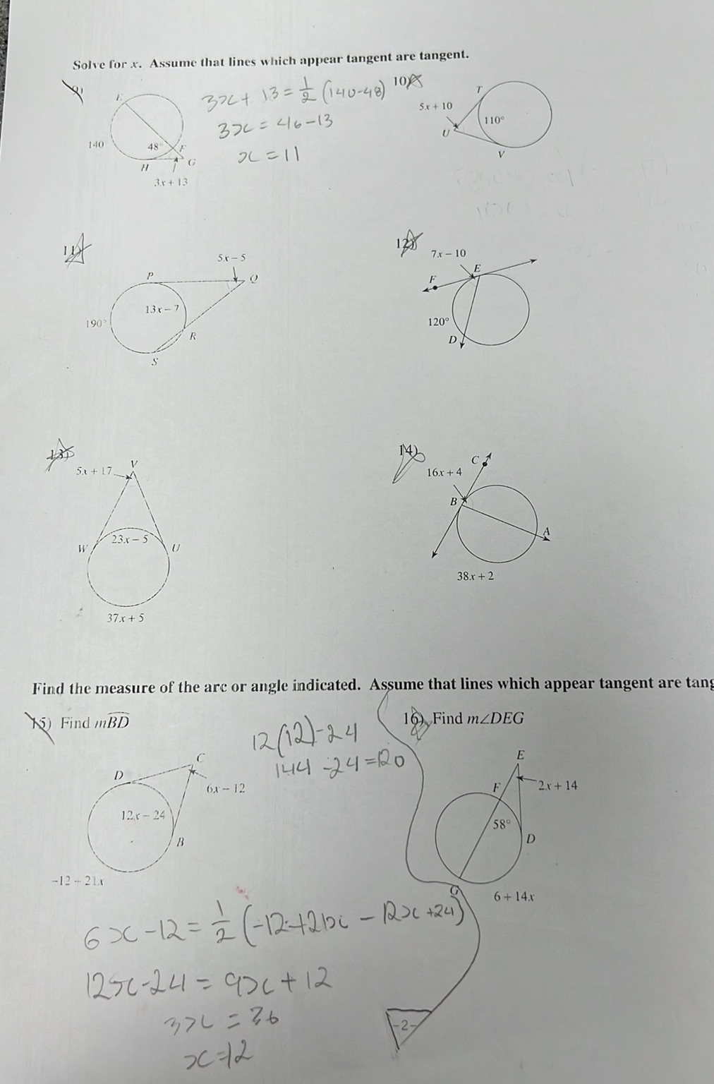 Solve for x. Assume that lines which appear | StudyX