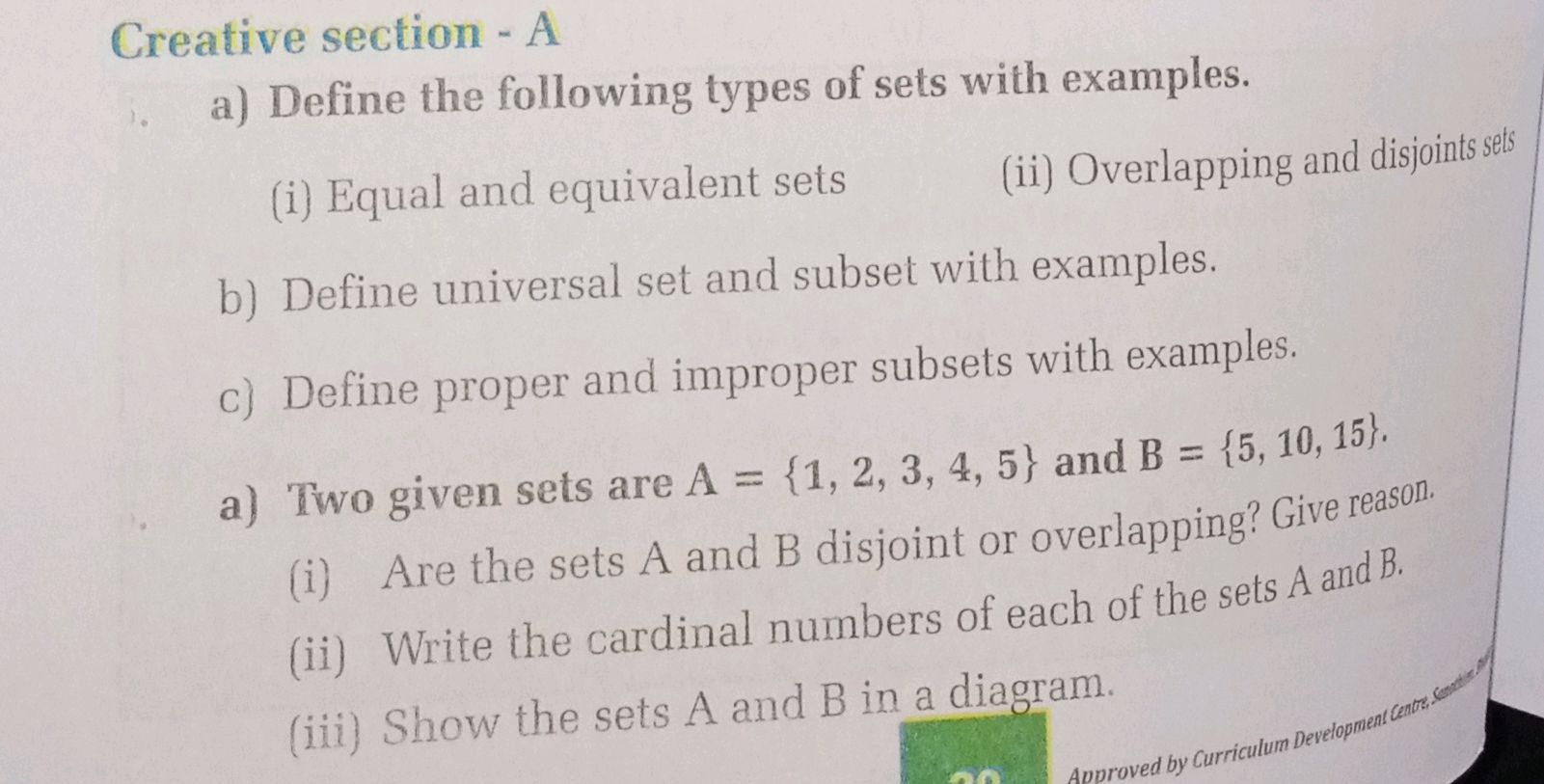 a) Define the following types of sets with | StudyX