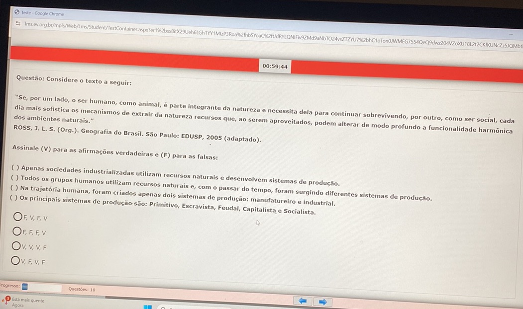 Questão: Considere o texto a seguir: 