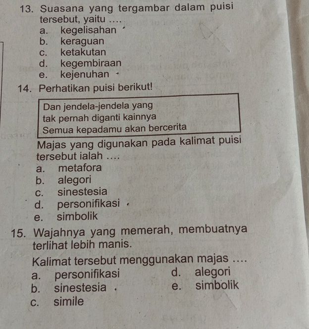 13. Suasana yang tergambar dalam puisi | StudyX