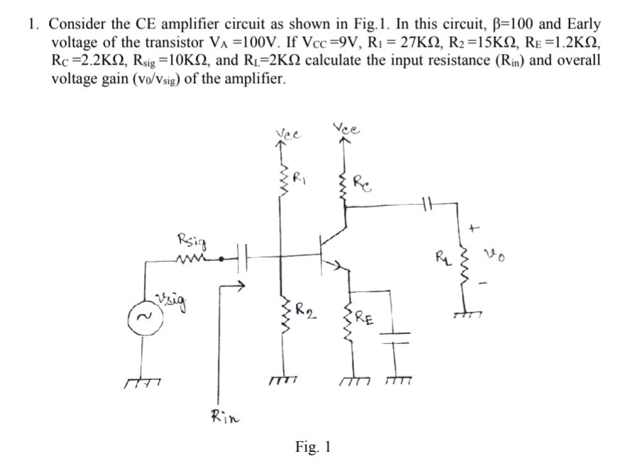 Consider the CE amplifier circuit as shown
