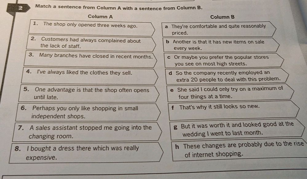 Match a sentence from Column A with a | StudyX
