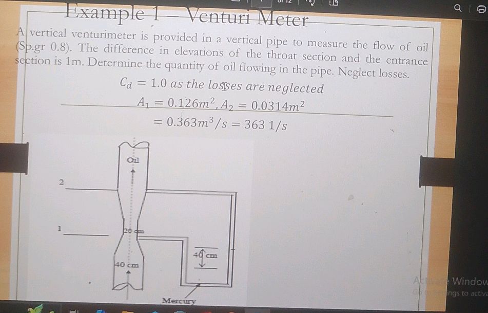Example 1 - Venturi Meter A vertical | StudyX