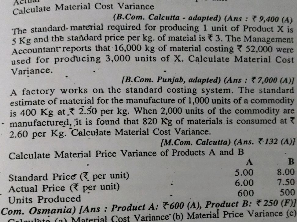Calculate Material Cost Variance The | StudyX