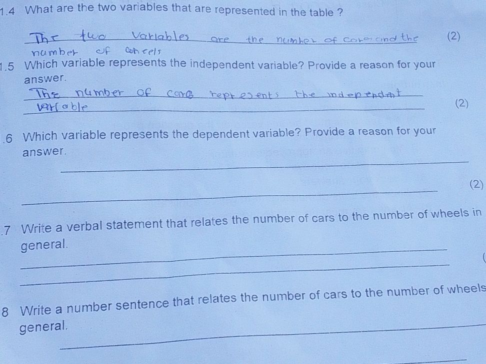 2 Variable Questions 1.4 What are the two variables that are