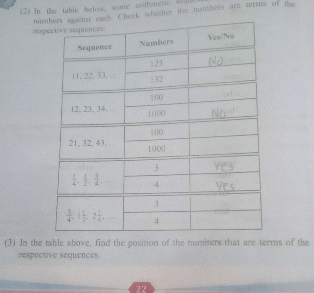 (2) In the table below, some arithmetic | StudyX