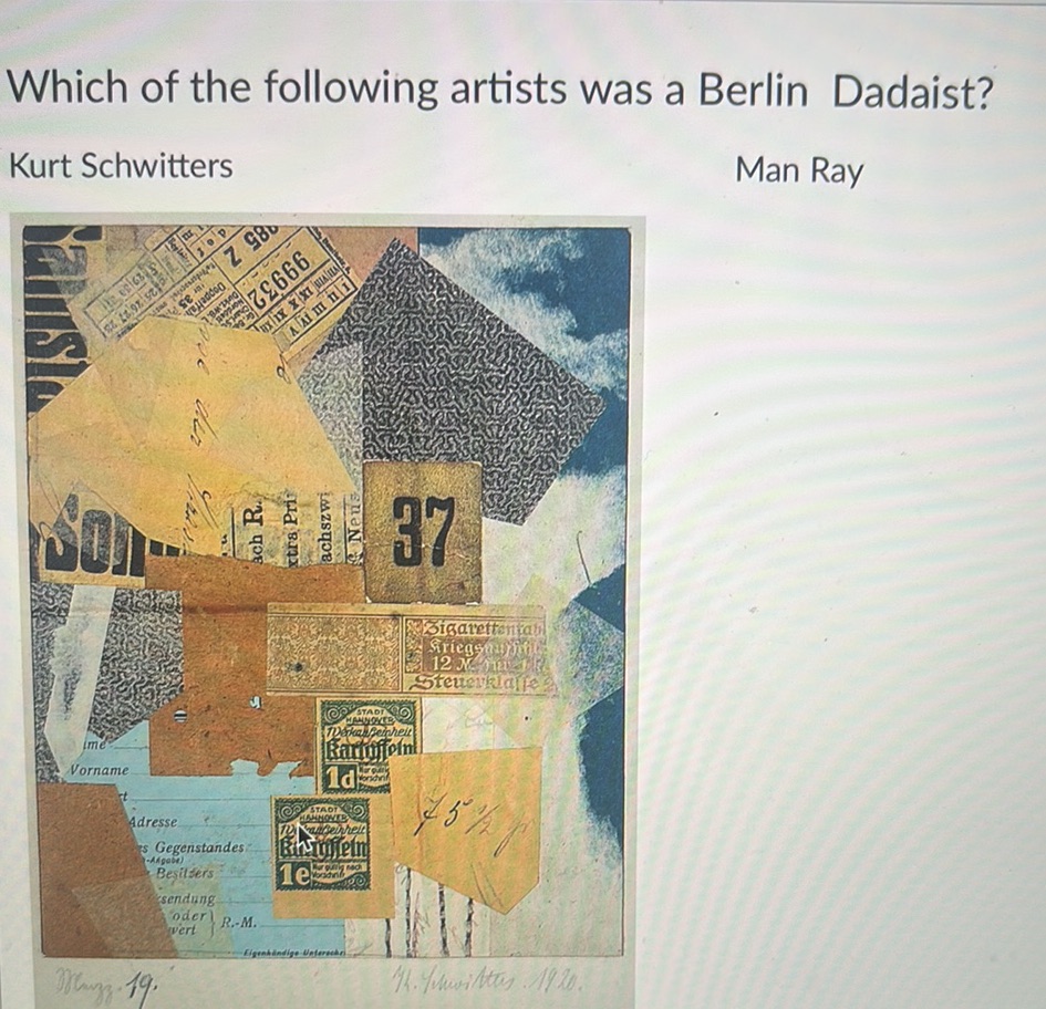 Which of the following artists was a Berlin | StudyX