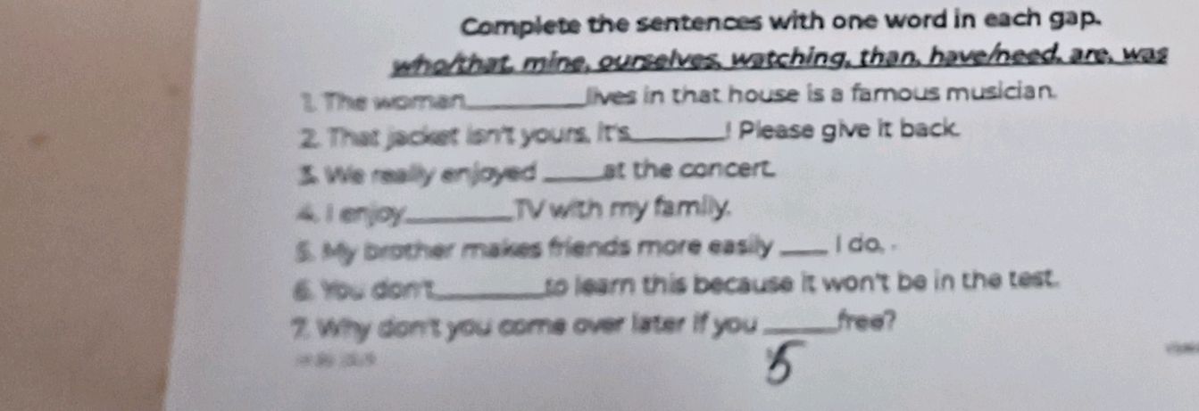 Complete the sentences with one word in each | StudyX