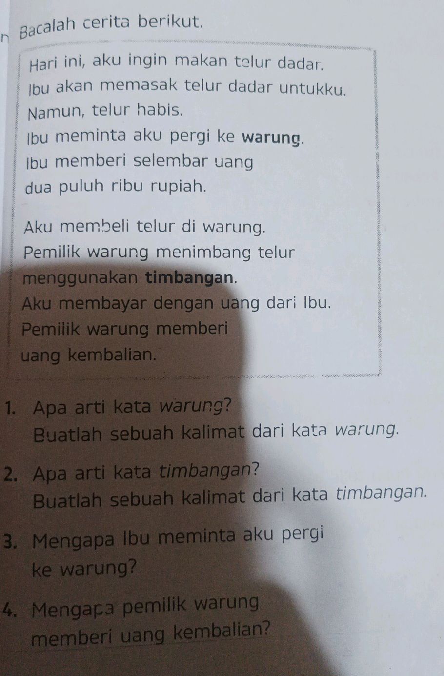 Bacalah cerita berikut. Hari ini, aku ingin | StudyX