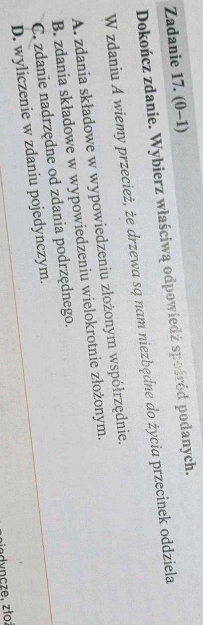 Dokończ Zdanie Wybierz Odpowiedź Spośród Podanych