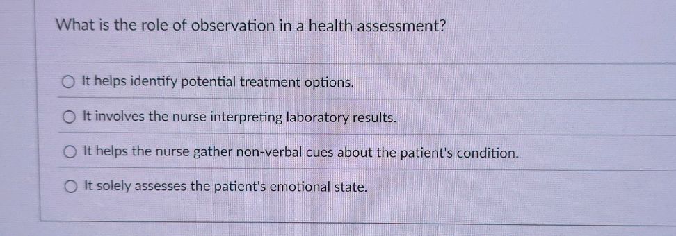 Observing Health Pattern What is the role of observation in a health | StudyX