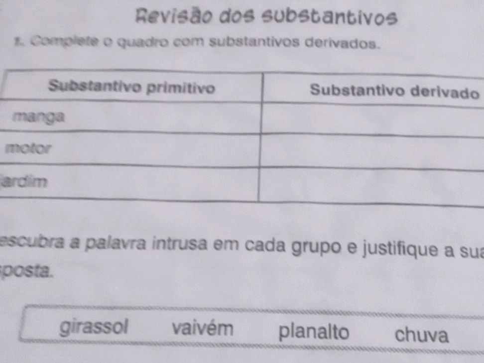 1. Complete o quadro com substantivos | StudyX