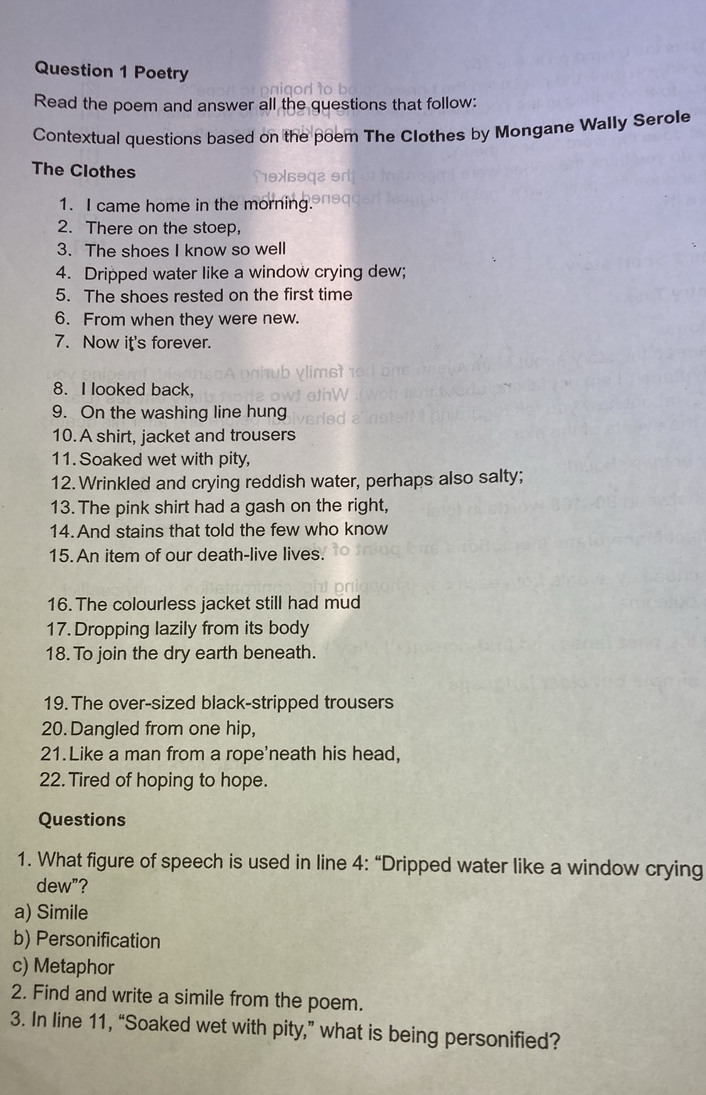 Poem With Rhetorical Question Question 1 Poetry Read the poem and answer | StudyX