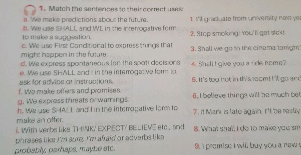 1. Match the sentences to their correct | StudyX