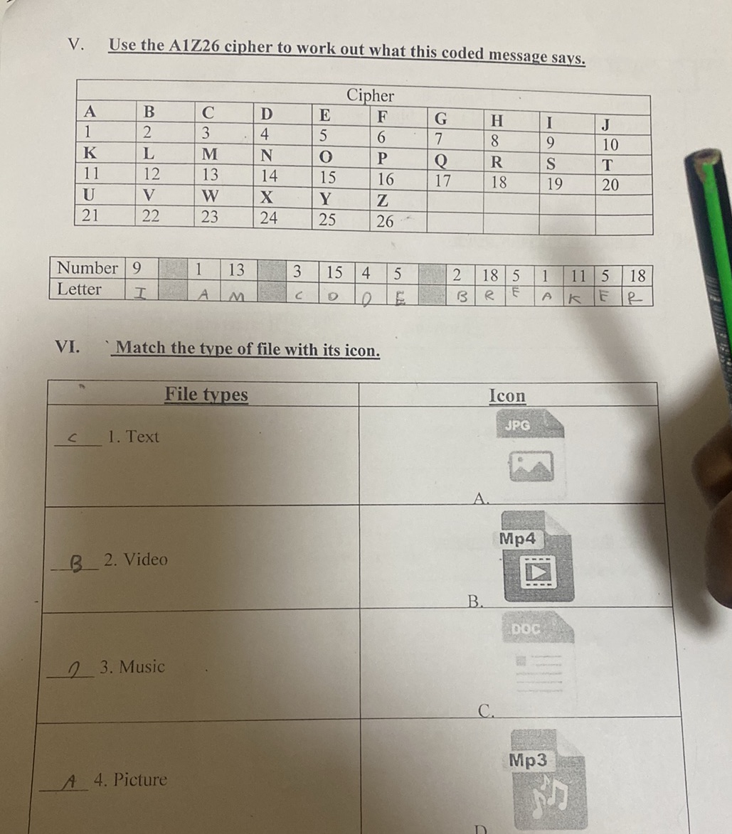 V. Use the A1Z26 cipher to work out what | StudyX