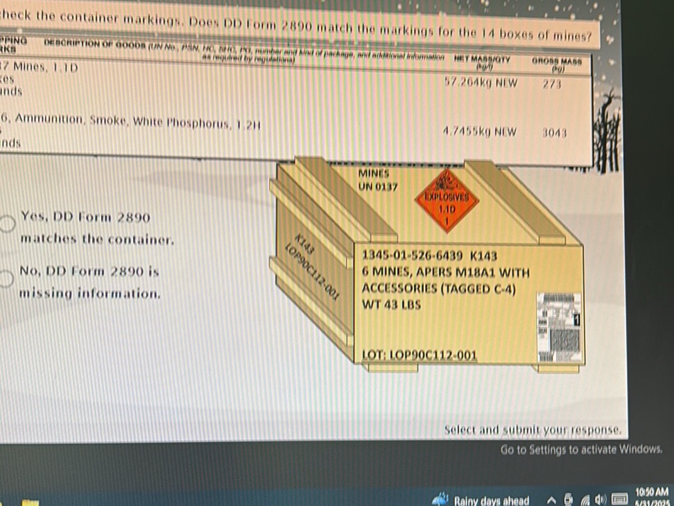 Dd2890 Forms Example check the container markings. Does DD Form
