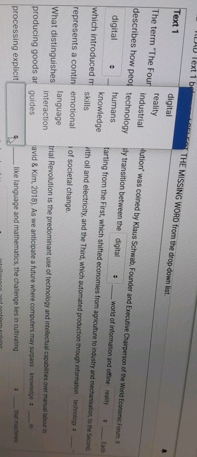SELECT THE MISSING WORD from the drop-down | StudyX