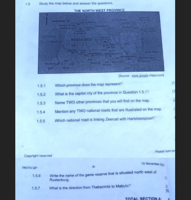 1.5 Study the map below and answer the | StudyX
