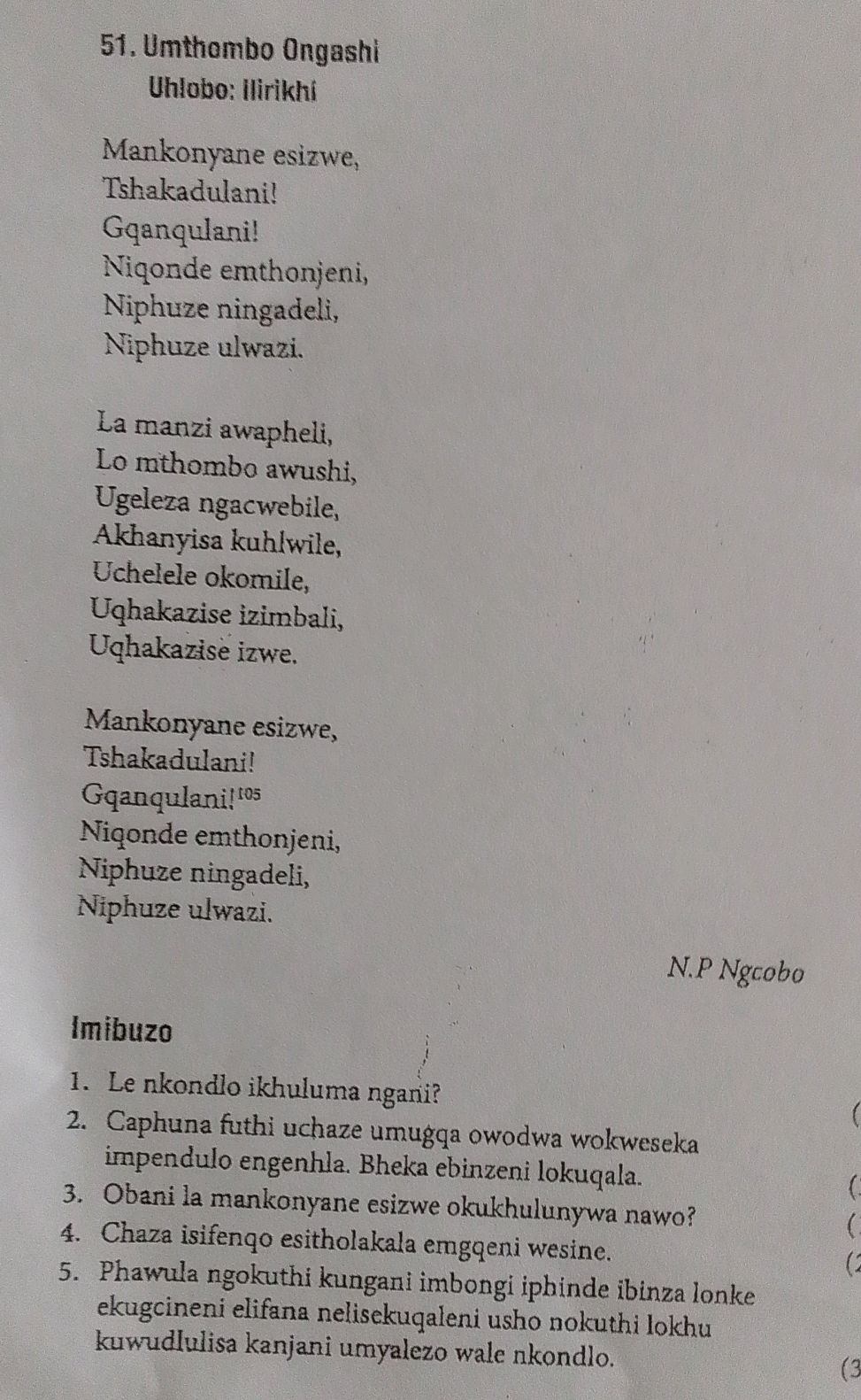 Phawula 1. Le nkondlo ikhuluma ngani? 2. Caphuna | StudyX