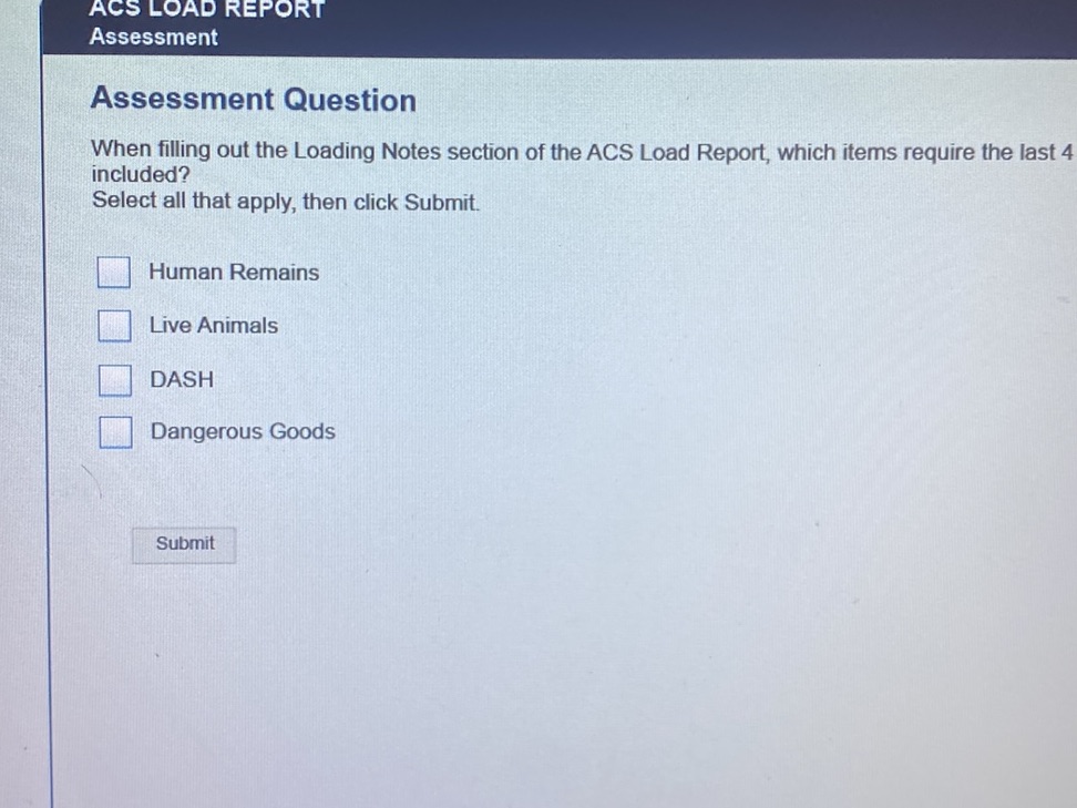 When filling out the Loading Notes section