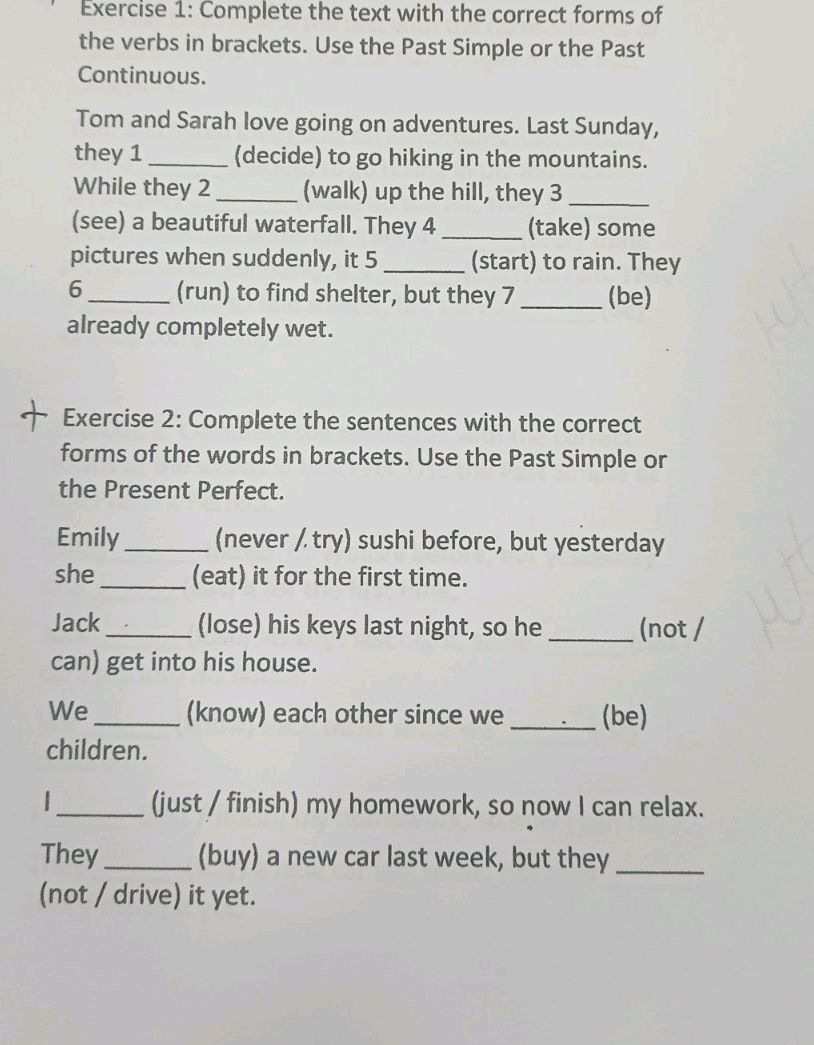 Exercise 1: Complete the text with the | StudyX