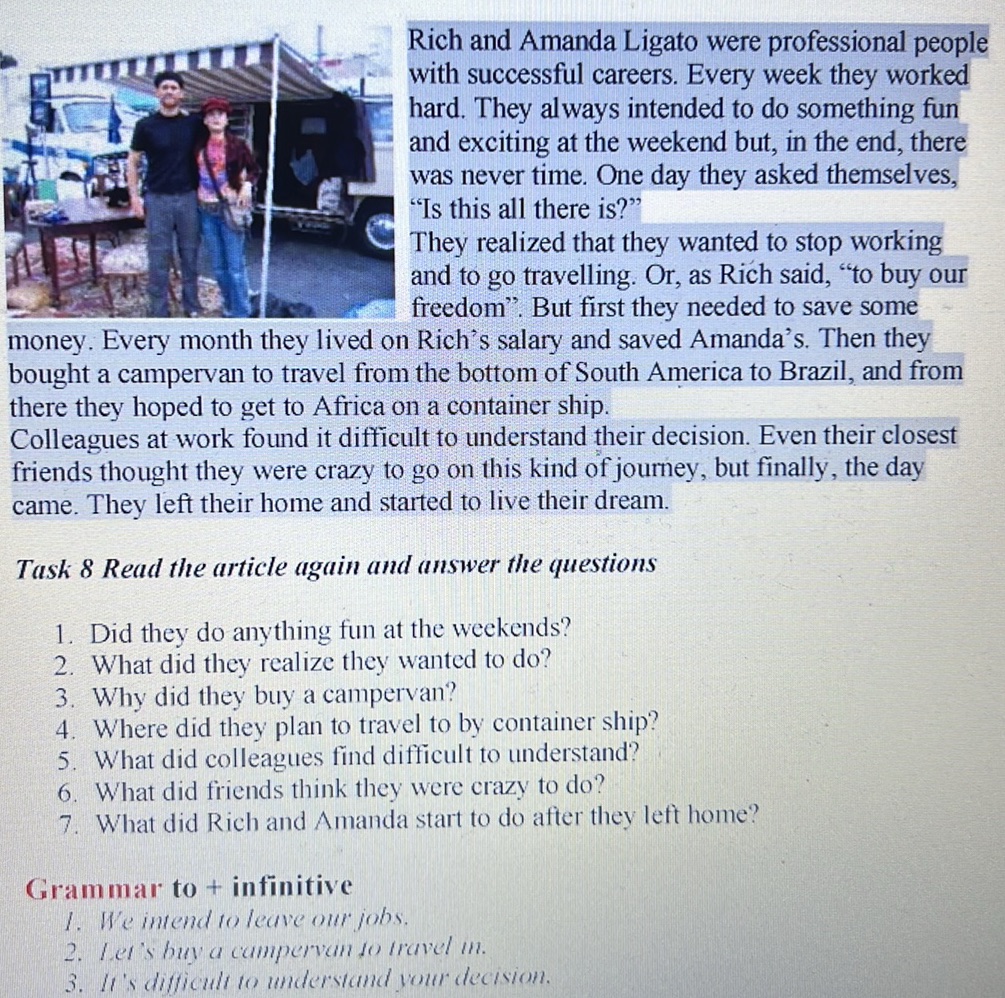 Task 8 Read the article again and answer the | StudyX