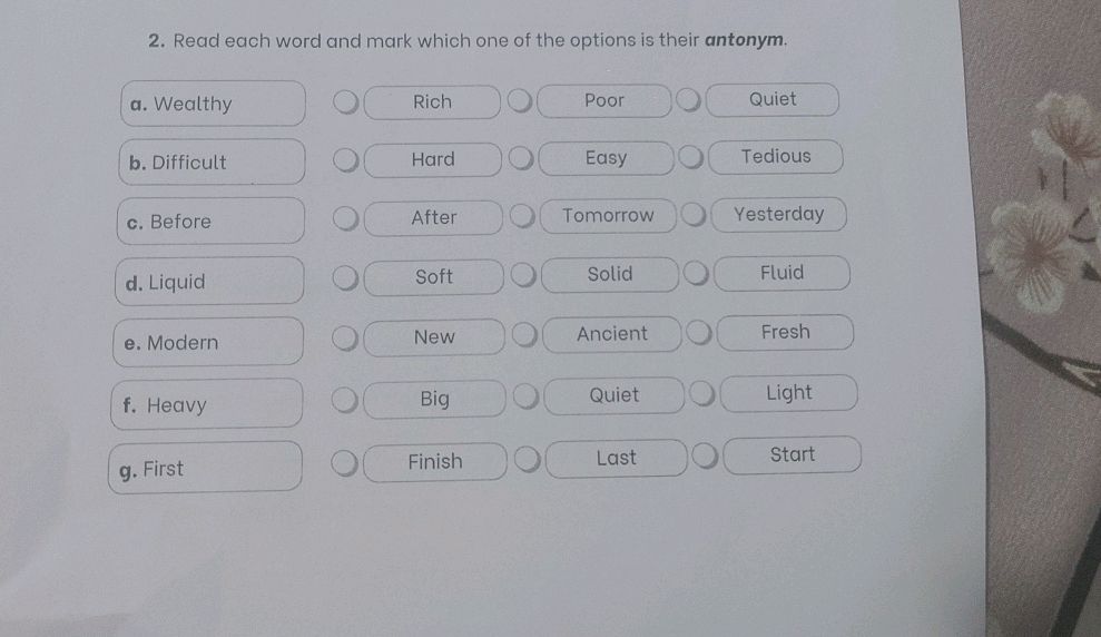 2. Read each word and mark which one of the | StudyX