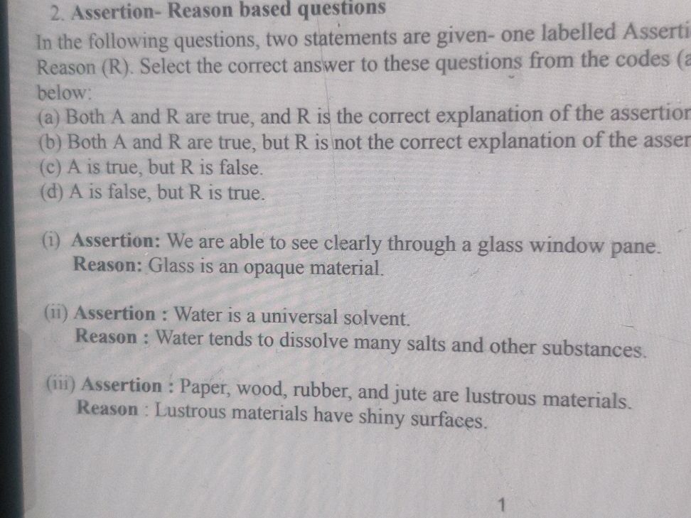 2. Assertion- Reason based questions In the | StudyX