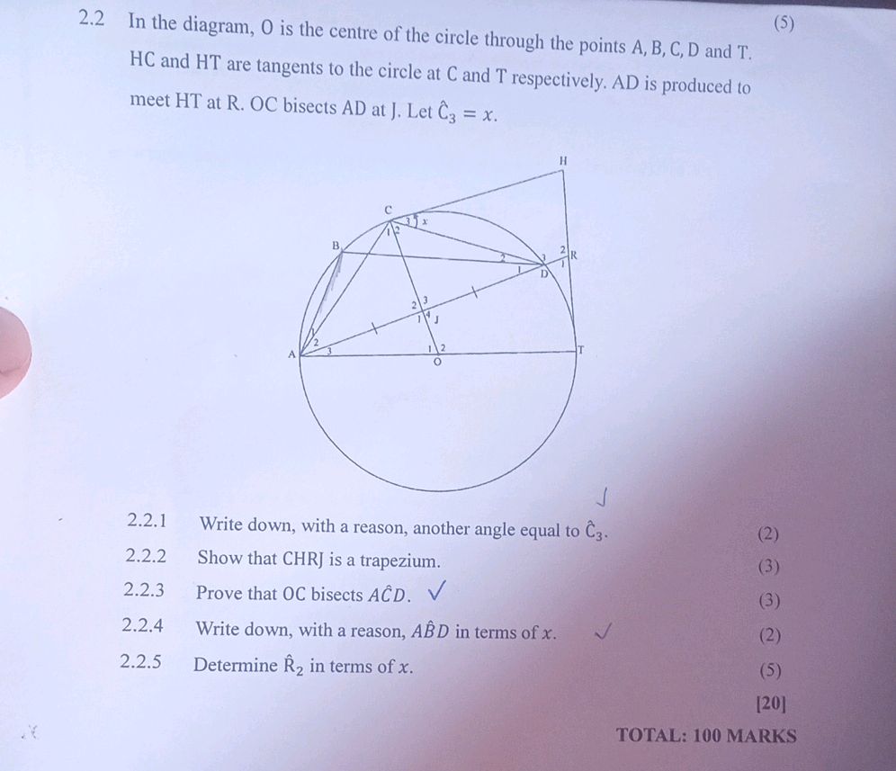 2.2 In the diagram, O is the centre of the | StudyX