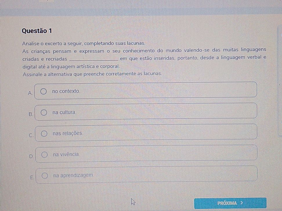 Questão 1 Analise o excerto a seguir,