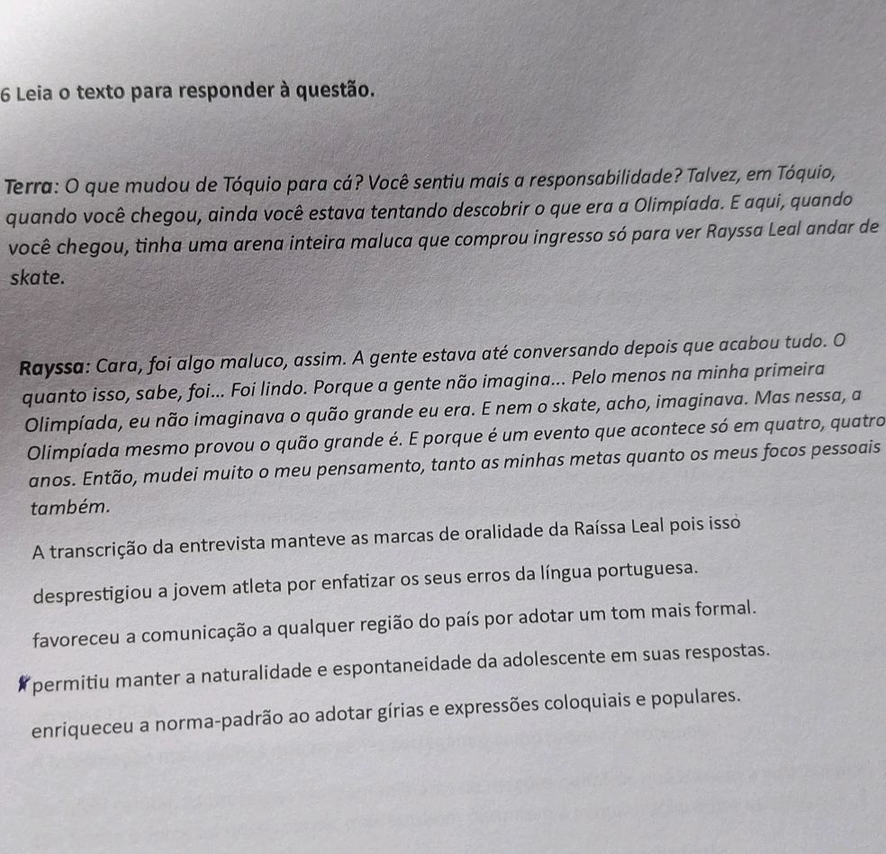 6 Leia o texto para responder à questão. | StudyX