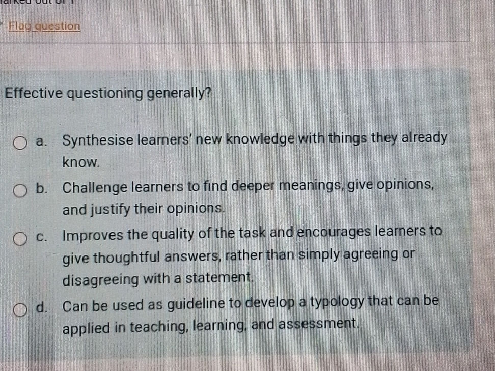 Effective questioning generally? a. | StudyX