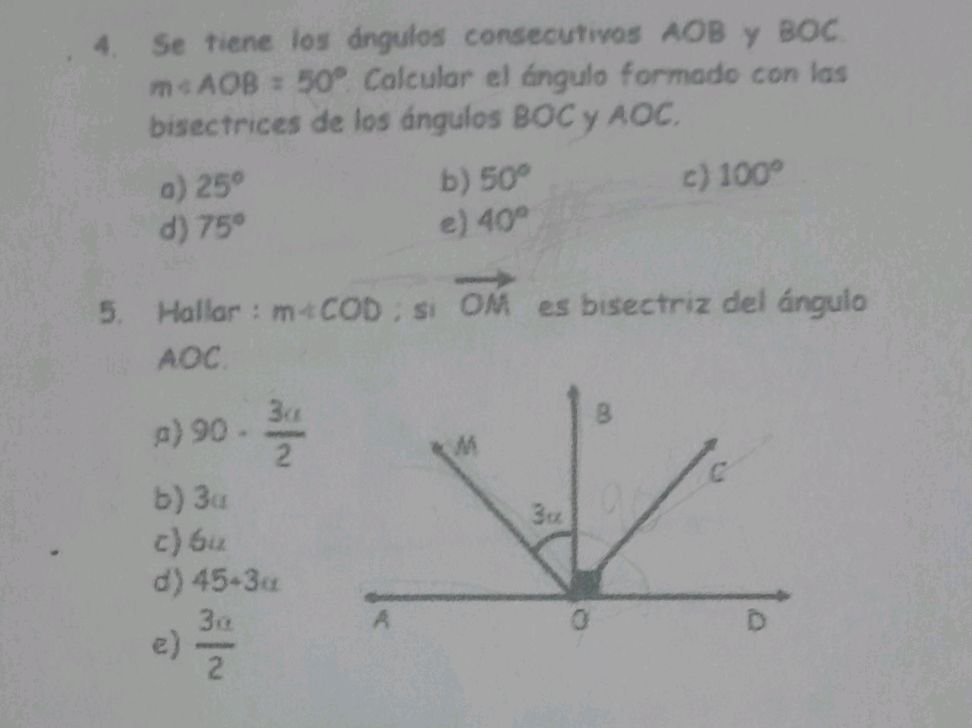 4. Se tiene los ángulos consecutivos AOB y | StudyX