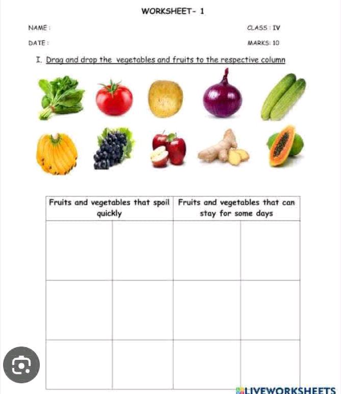I. Drag and drop the vegetables and fruits | StudyX