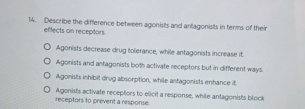 14. Describe the difference between agonists | StudyX