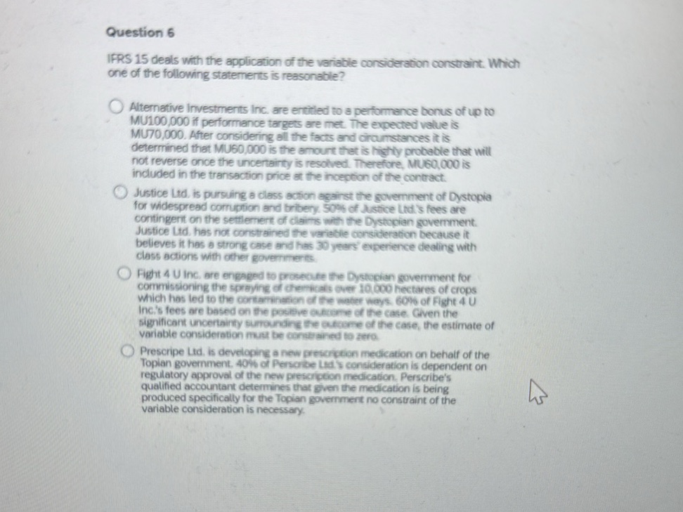 Question 6 IFRS 15 deals with the | StudyX