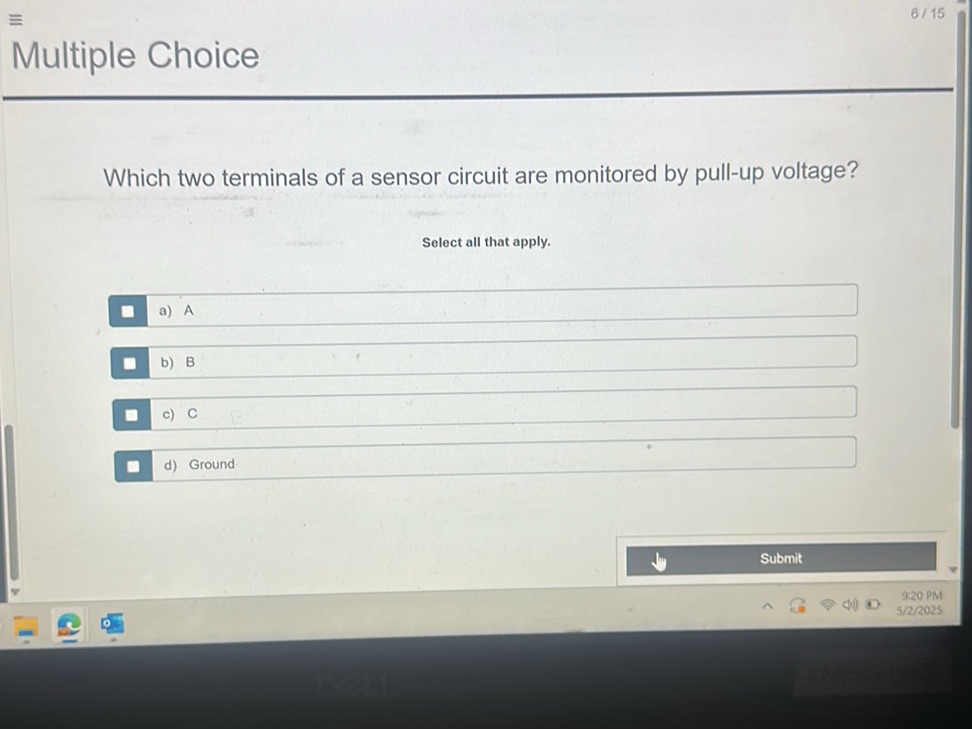 Which two terminals of a sensor circuit are | StudyX