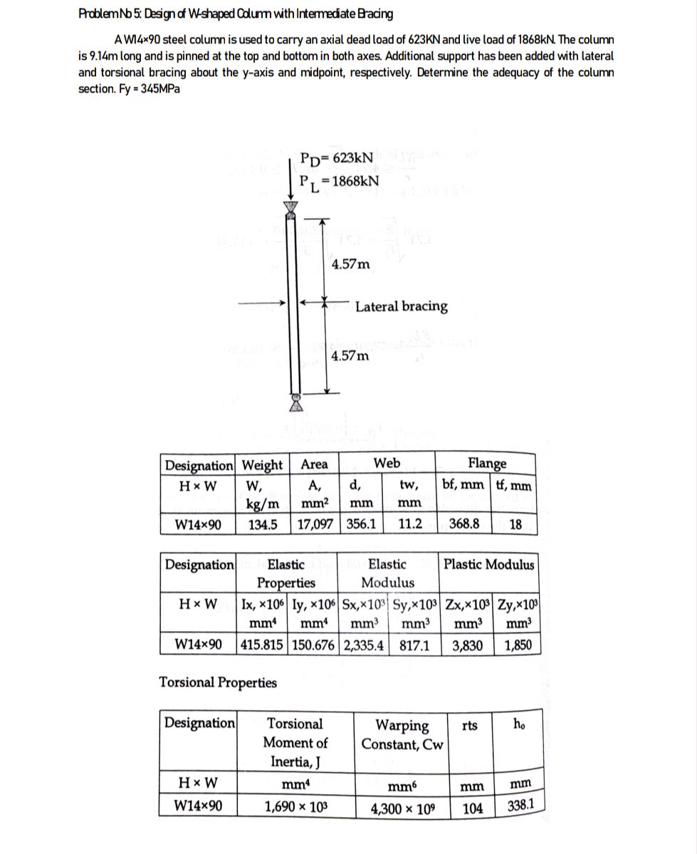 Problem Nb 5: Design of W-shaped Column with | StudyX