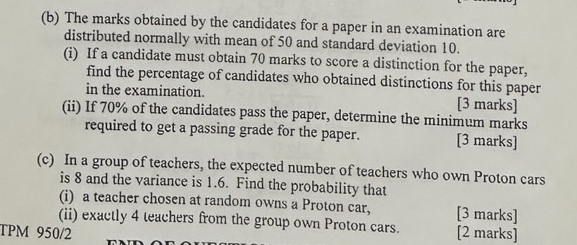 (b) The marks obtained by the candidates for