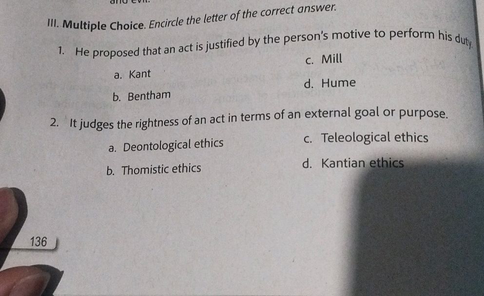 Encircle Example III. Multiple Choice. Encircle the letter of | StudyX