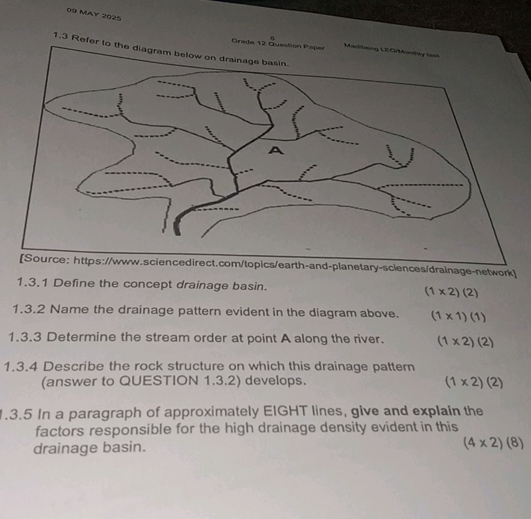 1.3 Refer to the diagram below on drainage | StudyX