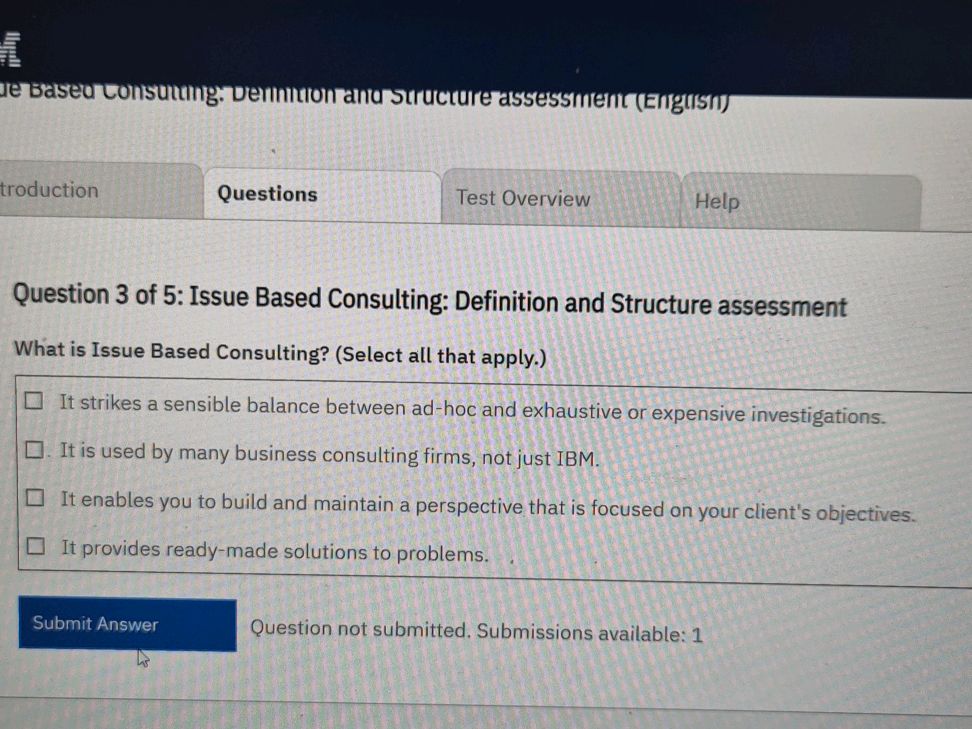 Issue Basd Question 3 of 5: Issue Based Consulting: | StudyX