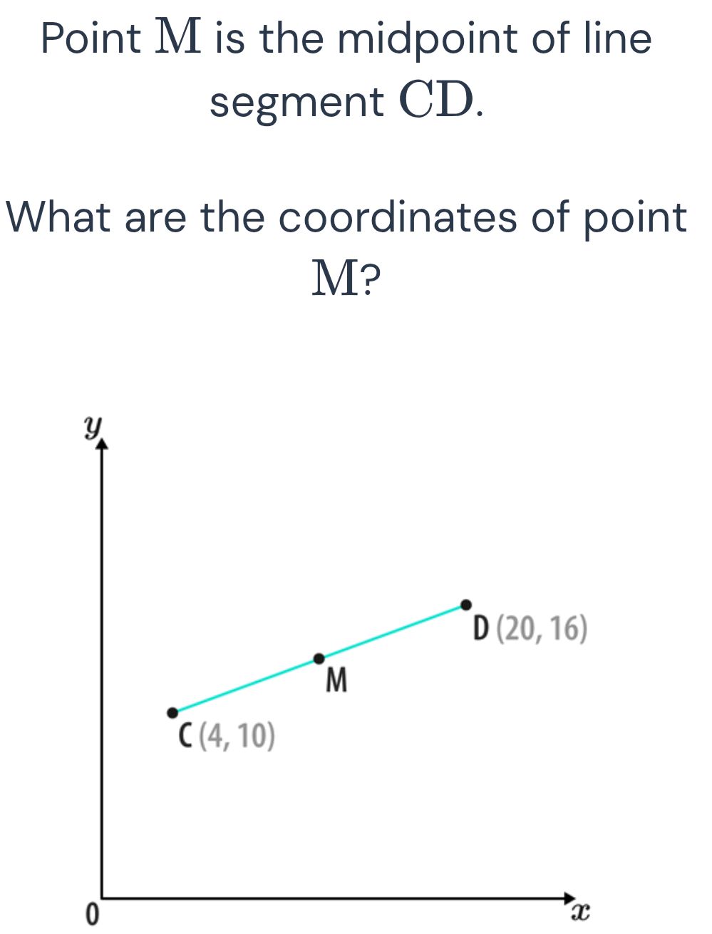 Point M is the midpoint of line segment CD.