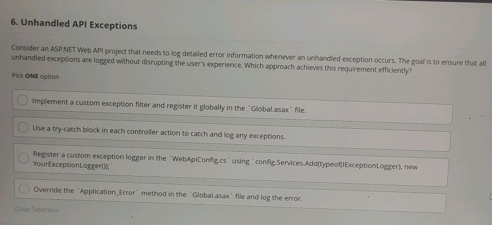 6. Unhandled API Exceptions Consider an | StudyX