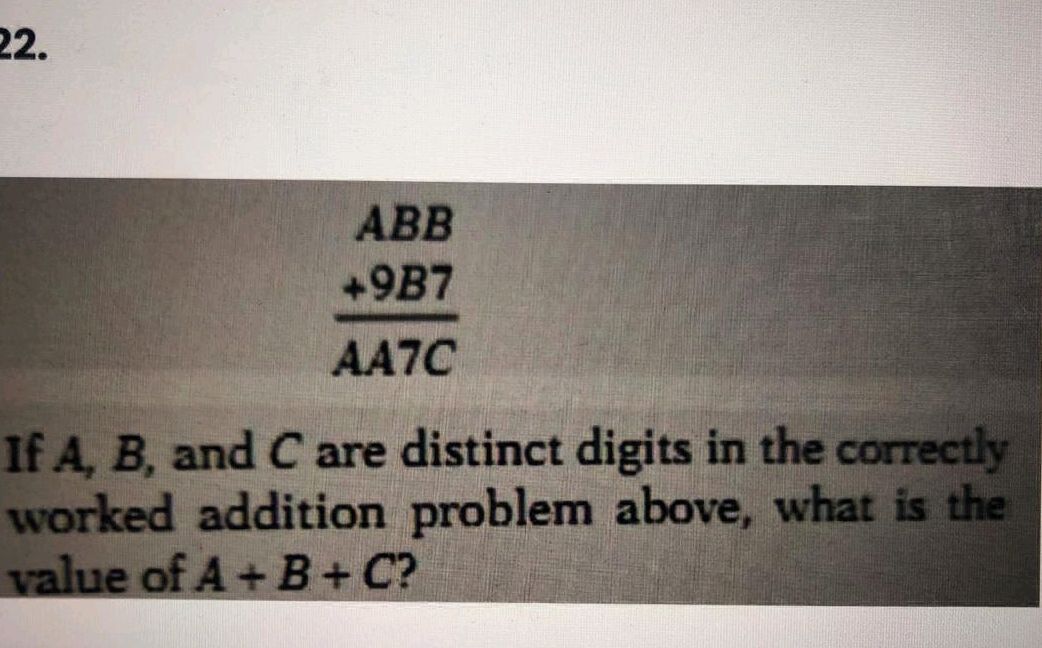 ABB + 9B7 ----- AA7C ``` If A, B, | StudyX