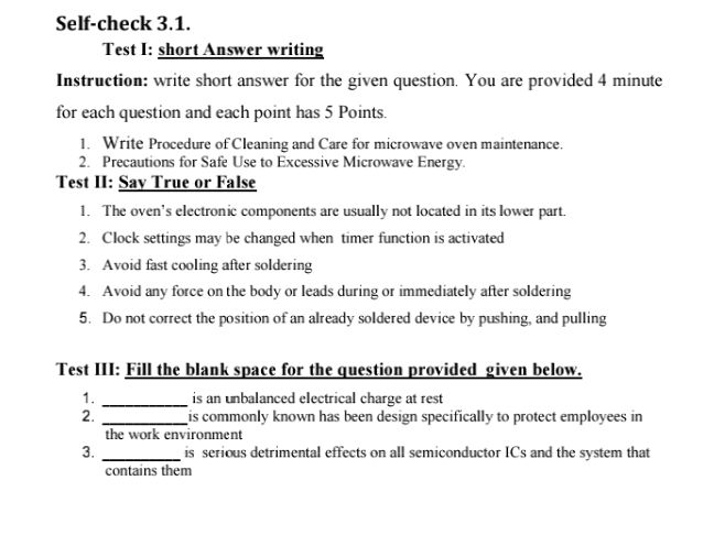 Self-check 3.1. Test I: short Answer | StudyX