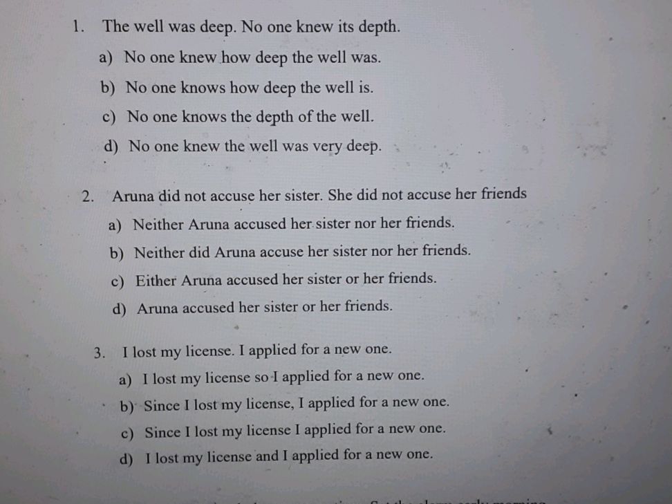 1. The well was deep. No one knew its depth. | StudyX