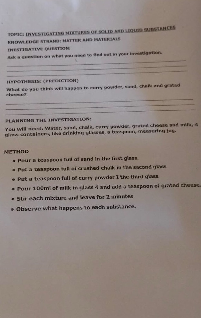 TOPIC: INVESTIGATING MIXTURES OF SOLID AND | StudyX